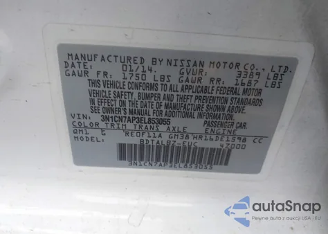 2014 Nissan Versa S/S Plus/Sv/Sl from USA, damaged, VIN 3N1CN7AP3EL853055